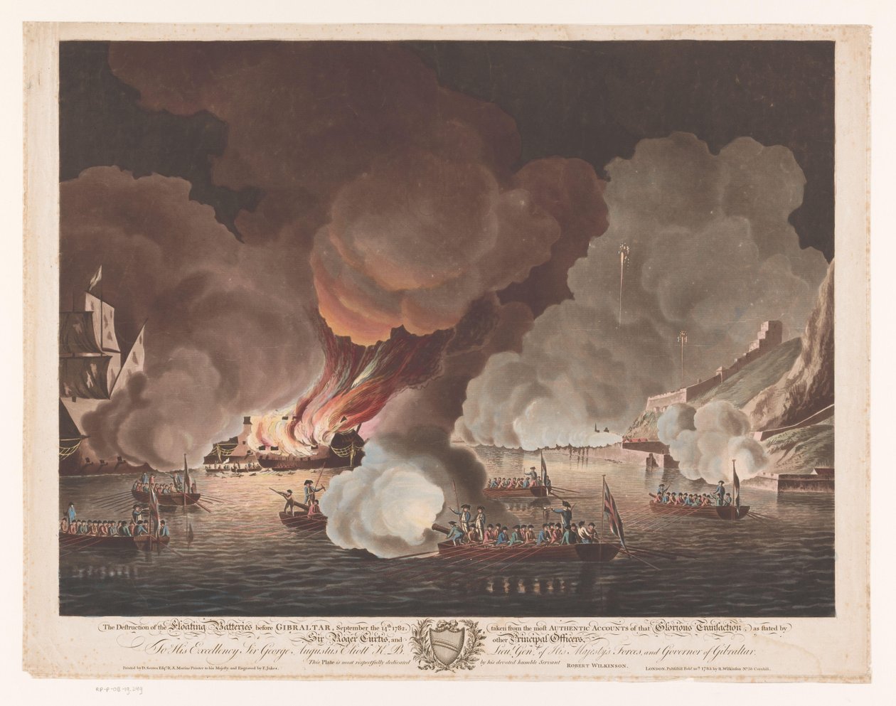 Hajók megsemmisítése Gibraltárnál, 1782. szeptember 14 Az úszó akkumulátorok megsemmisítése Gibraltár előtt, 1782. szeptember 14. (...) (cím a tárgyon) alkotó: Francis Jukes