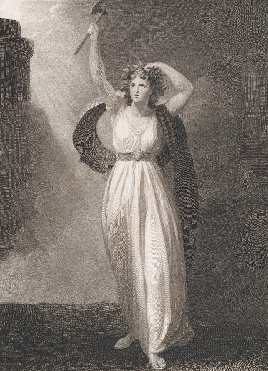 Cassandra Raving Shakespeare, Troilus és Cressida, 2. felvonás,..., először 1795-ben adták ki, újra kiadták 1852-ben. alkotó: Francis Legat