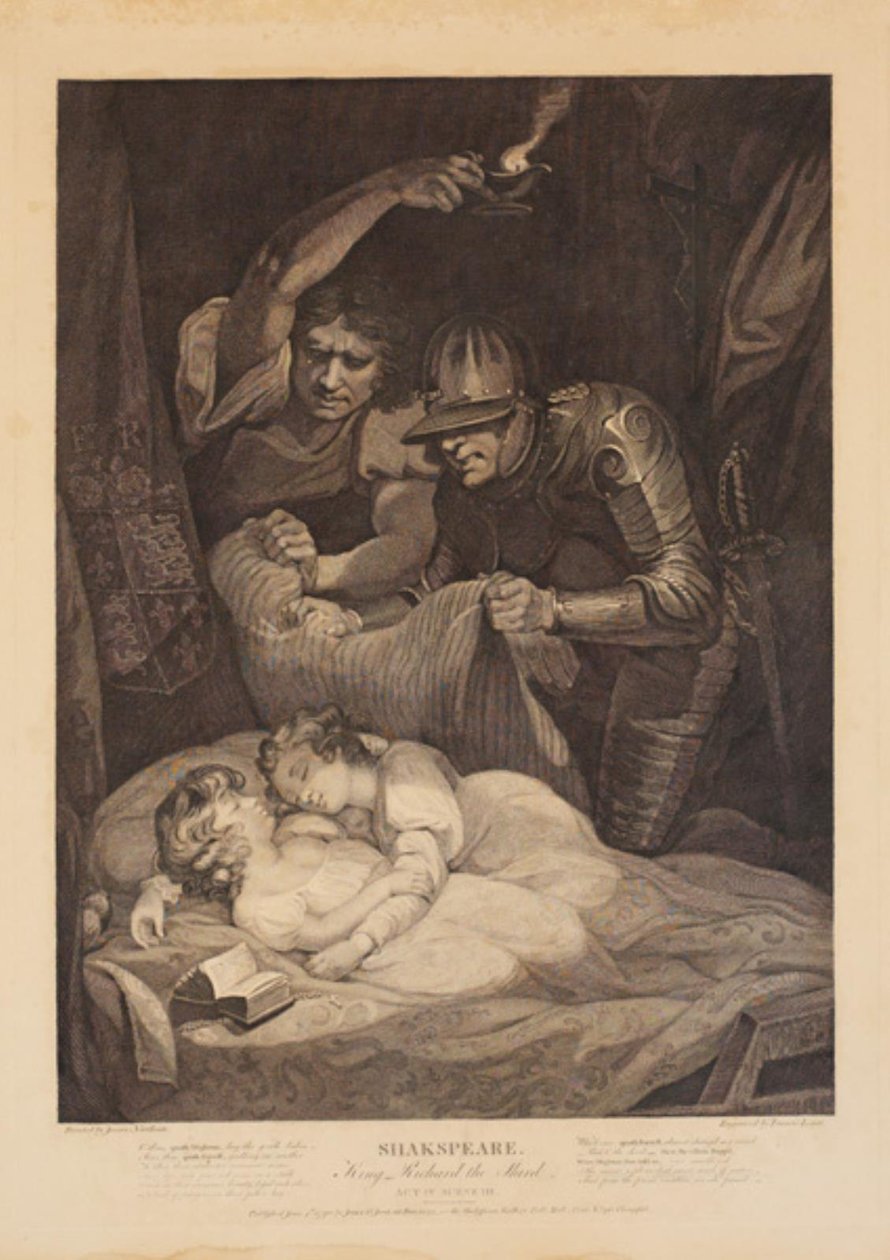 V. Edward és öccse, York hercege meggyilkolása. William Shakespeare „III. Richard” című művéből, 4. felvonás, 3. jelenet alkotó: Francis Legat