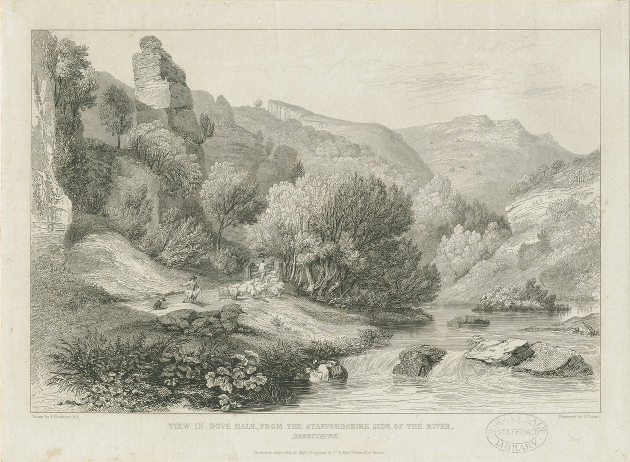 Dovedale – tájkép: metszet, és [XIX. század] alkotó: Francis Legatt Chantrey