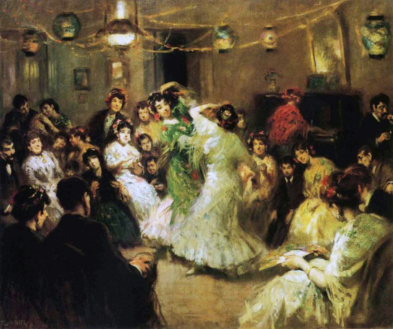 Flamenco Party otthon, 1908 alkotó: Francis Luis Mora