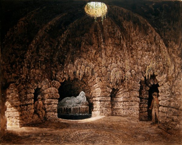 A barlang belseje, Stourhead (akvarell papíron) alkotó: Francis Nicholson