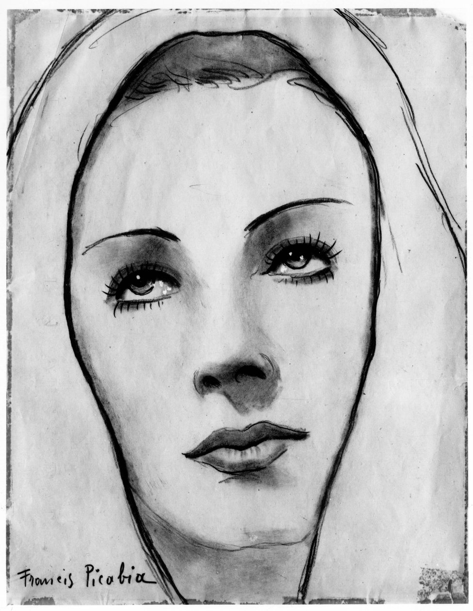 A fátyolos nő arca, Francis Picabia (1879-1953); grafitceruza és akvarell, papír. alkotó: Francis Picabia