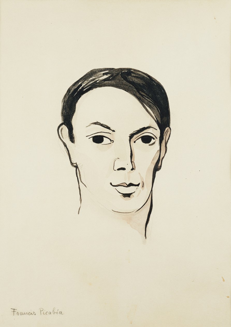 Pablo Picasso portréja; Portrait de Pablo Picasso, 1902-1905 körül (akvarell, ecset, fekete tinta és ceruza, papír) alkotó: Francis Picabia