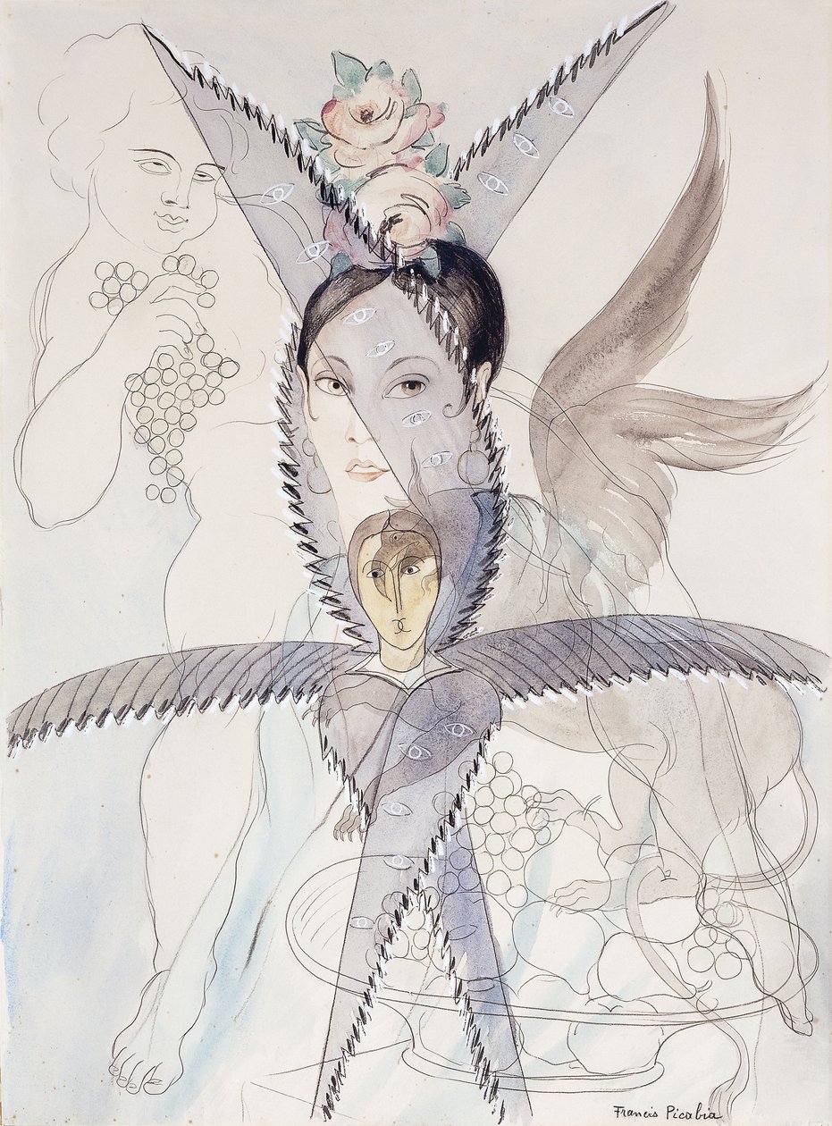 Transzparencia - Fej és szárnyas ló; Transzparencia - Tete et Cheval Aile, 1928 körül (akvarell, gouache, fekete kréta és ceruza, papír) alkotó: Francis Picabia