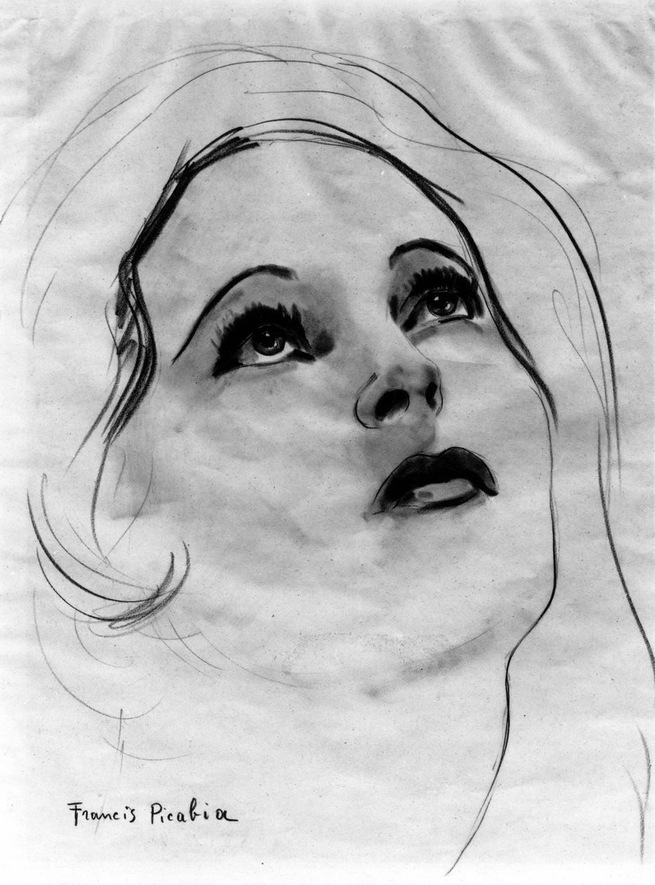 Női arc felemelt szemmel, Francis Picabia (1879-1953); grafitceruza és akvarell, papír. alkotó: Francis Picabia