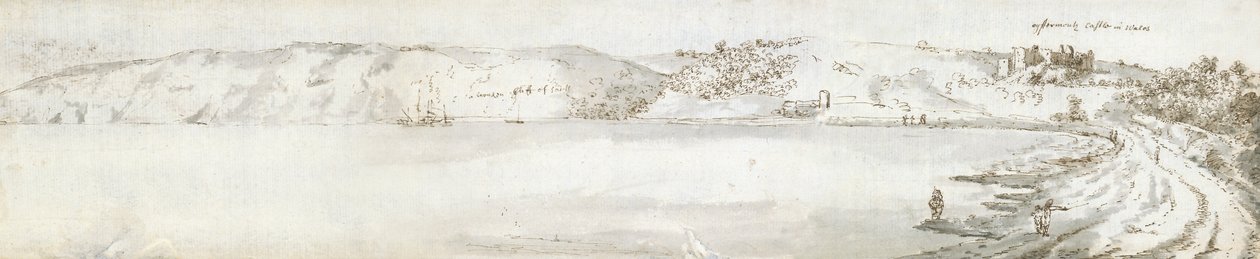 Oystermouth kastély, 1678 körül (akvarell és barna tinta, papír) alkotó: Francis Place