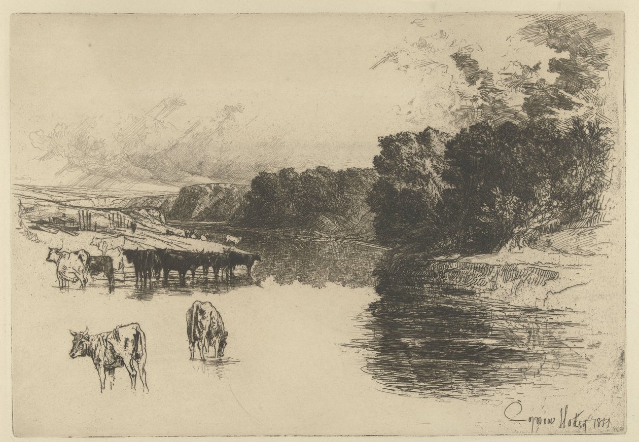 Tehenek a folyó mellett Egy Lancashire folyó alkotó: Francis Seymour Haden (Sir) (signed by artist)