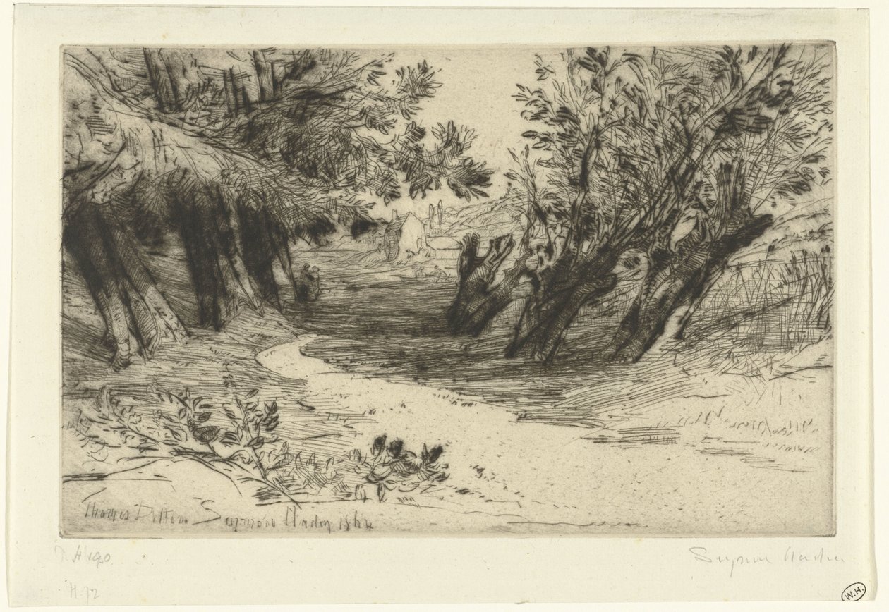 Pad langs het víz A szerelmesek sétája Thames Ditton (cím az objektumon) alkotó: Francis Seymour Haden (Sir) (signed by artist)