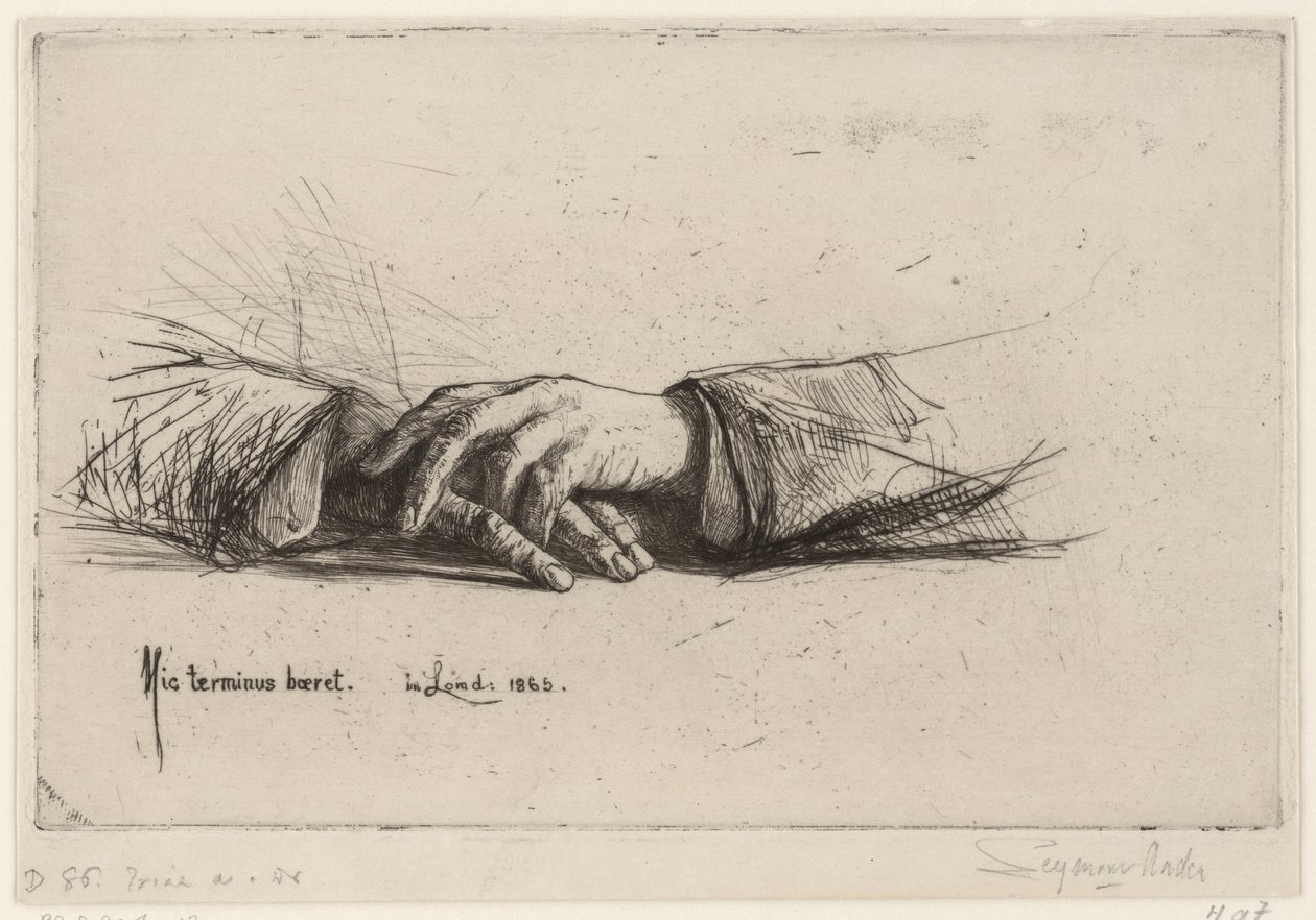 Rustende handen kezét összekulcsolva rézkarc tanulmányok (sorozat címe) alkotó: Francis Seymour Haden (Sir)