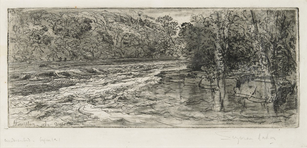 Valószínű hely egy lazac számára, 1889 alkotó: Francis Seymour Haden