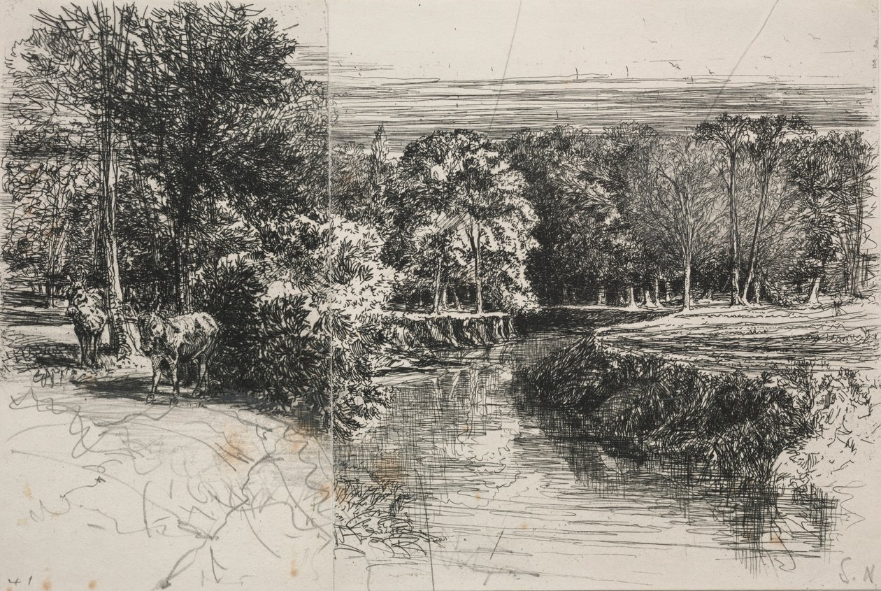 Dundrum folyó és a két szamár, 1863. alkotó: Francis Seymour Haden
