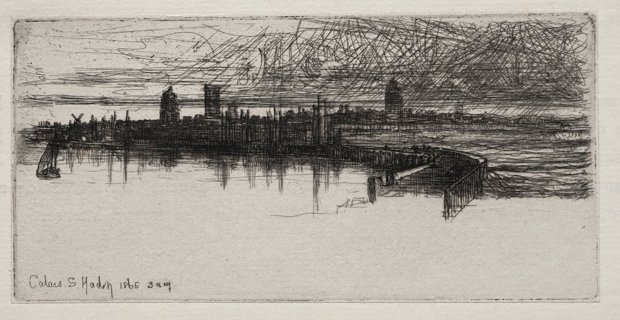 Little Calais móló, 1865, hajnali 3 óra alkotó: Francis Seymour Haden