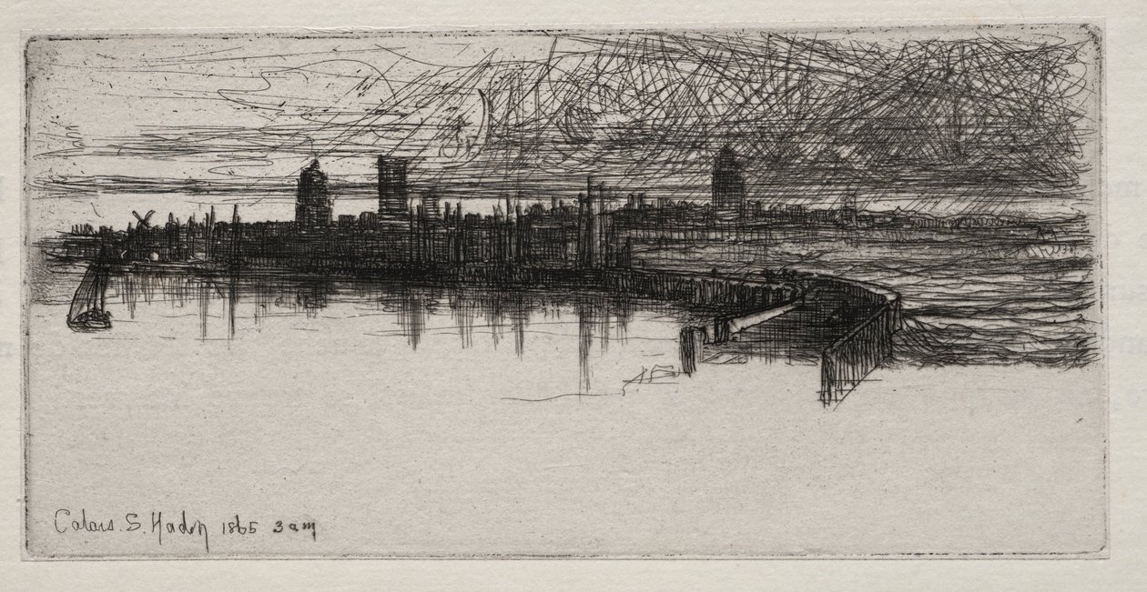 Kis Calais-móló, 1865, hajnali 3, 1865. alkotó: Francis Seymour Haden