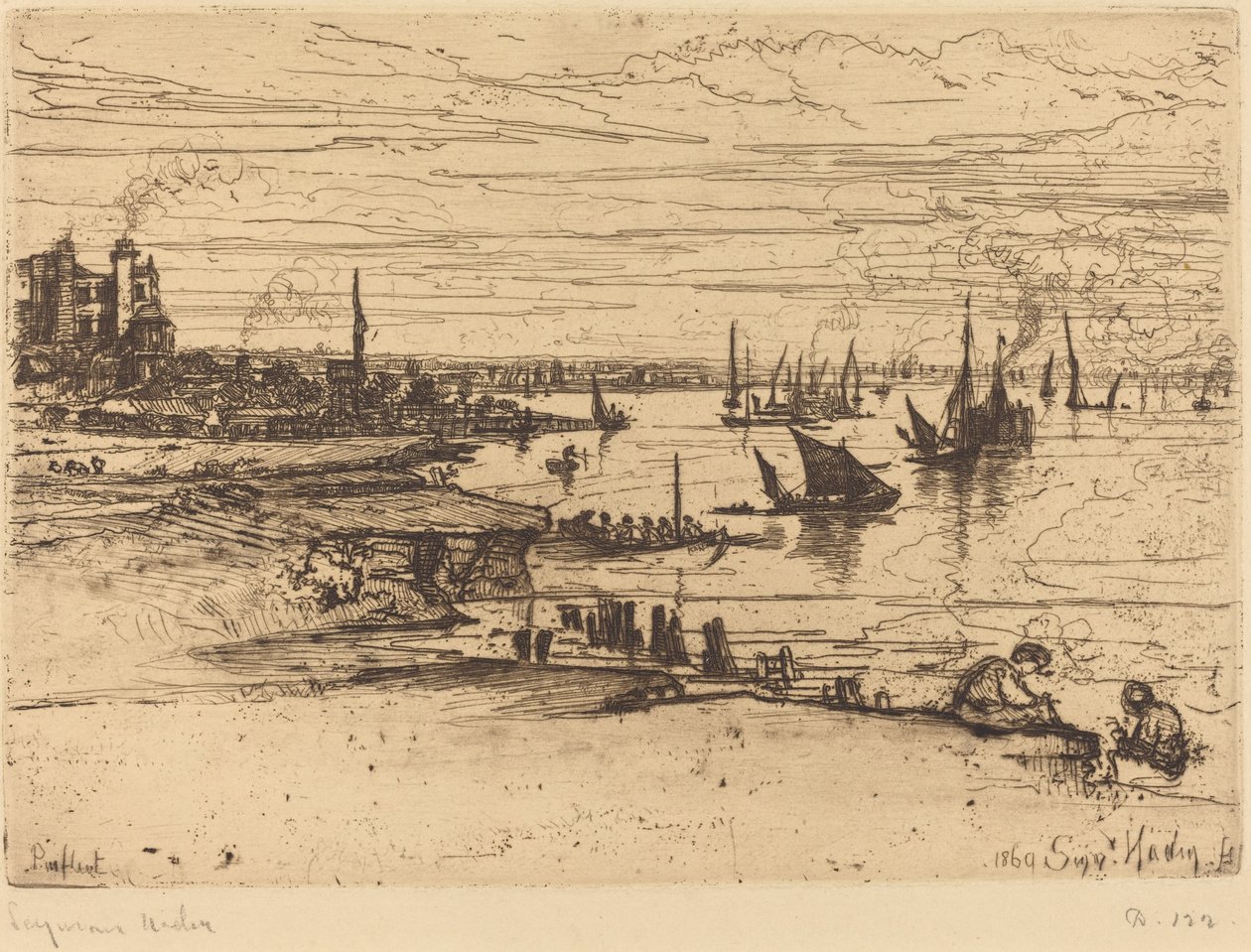 Szemben a fogadóval, Purfleet alkotó: Francis Seymour Haden