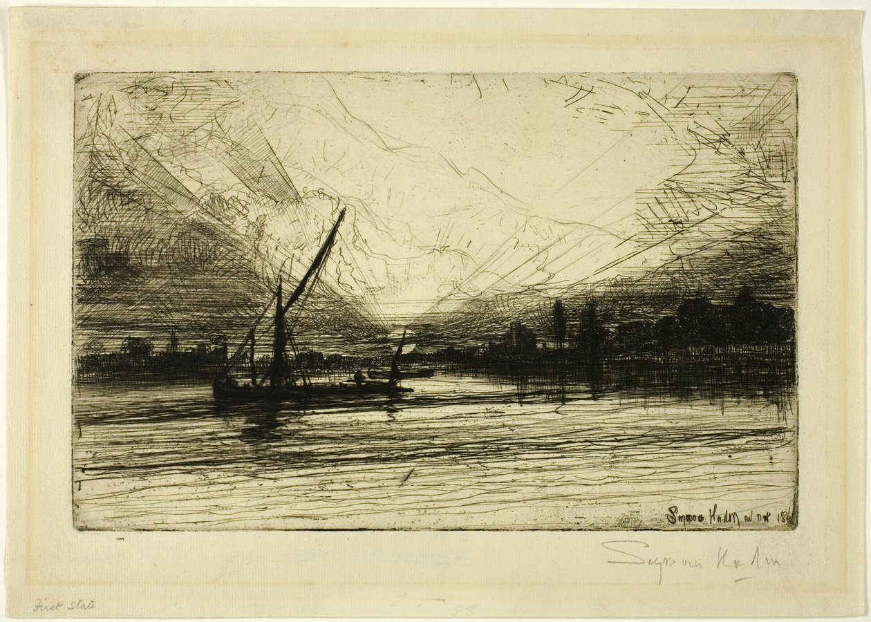 Naplemente a Temzén alkotó: Francis Seymour Haden