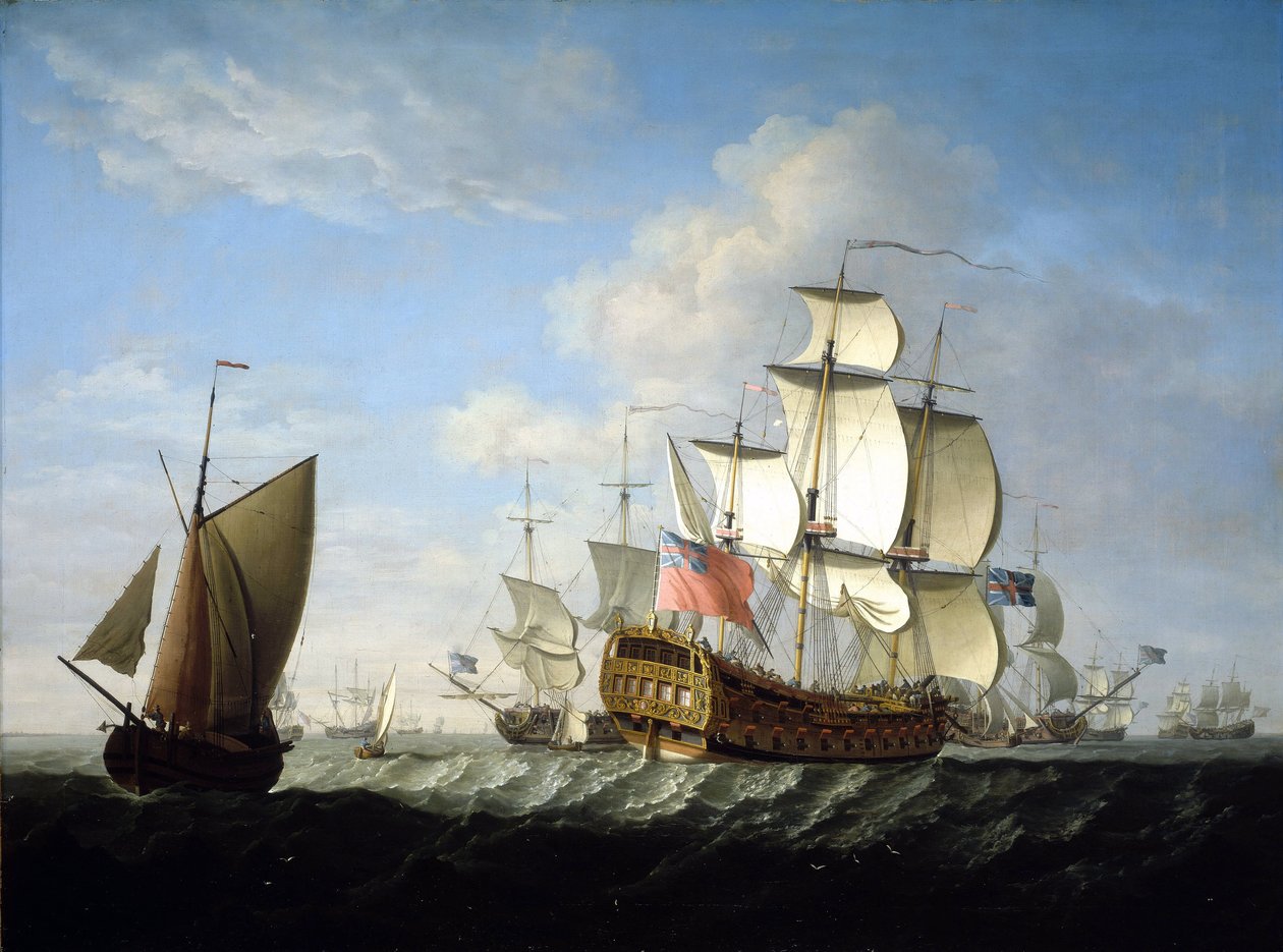 A Királyi Haditengerészet brit hajóraj a tengeren. Francis Swaine (1725-1782) olaj, vászon, az 1740-es évek vége körül. alkotó: Francis Swaine