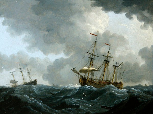 Tengerészgyalogos: két fregatt közeledő viharban (olaj a rézre) alkotó: Francis Swaine