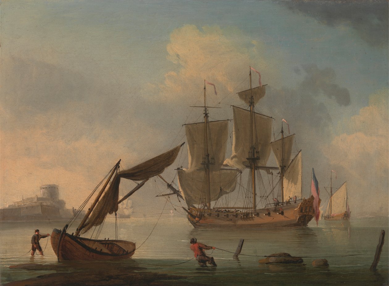 Egy angol Sloop becalmed a part közelében alkotó: Francis Swaine