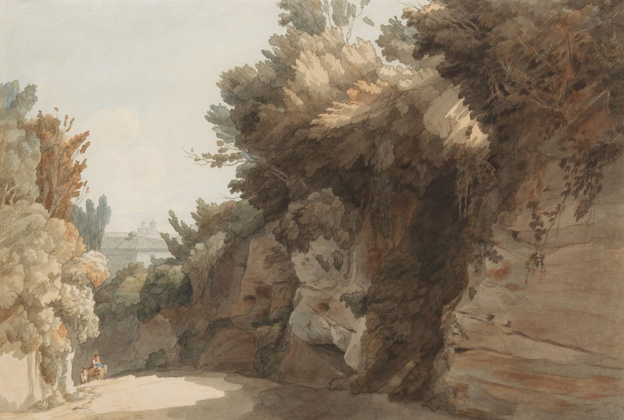 Kilátás az Arco Scuro közelében, a Villa Medici felé, Róma, 1785. alkotó: Francis Towne