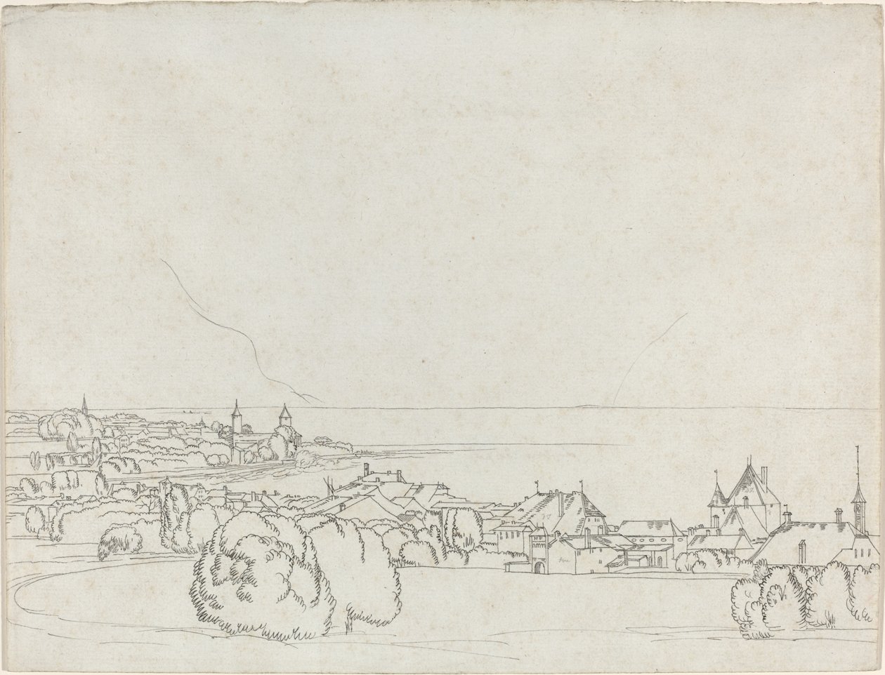 Vevey kilátása a La Tour de Peilzzel a távolban alkotó: Francis Towne