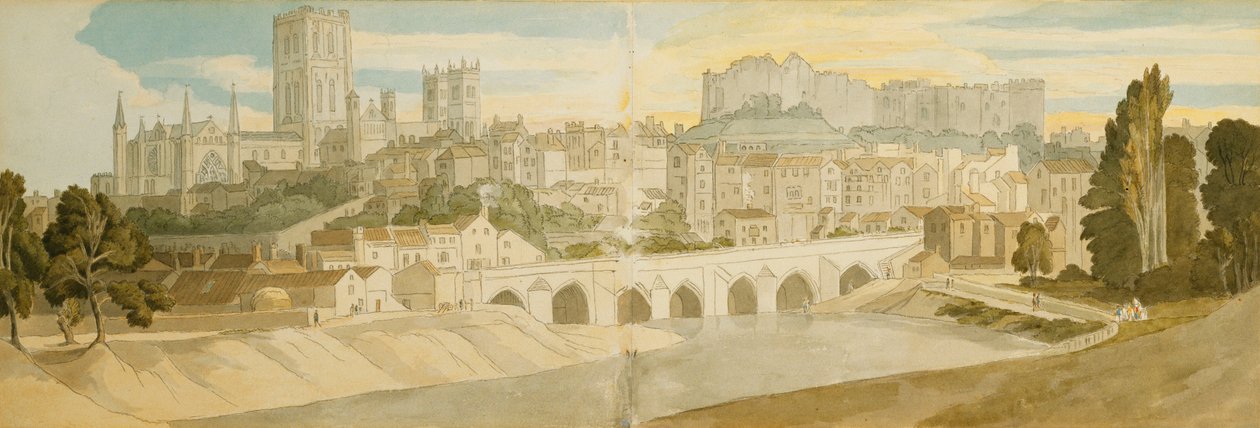 Durham katedrális és kastély a Wear folyótól, 1811 alkotó: Francis Towne