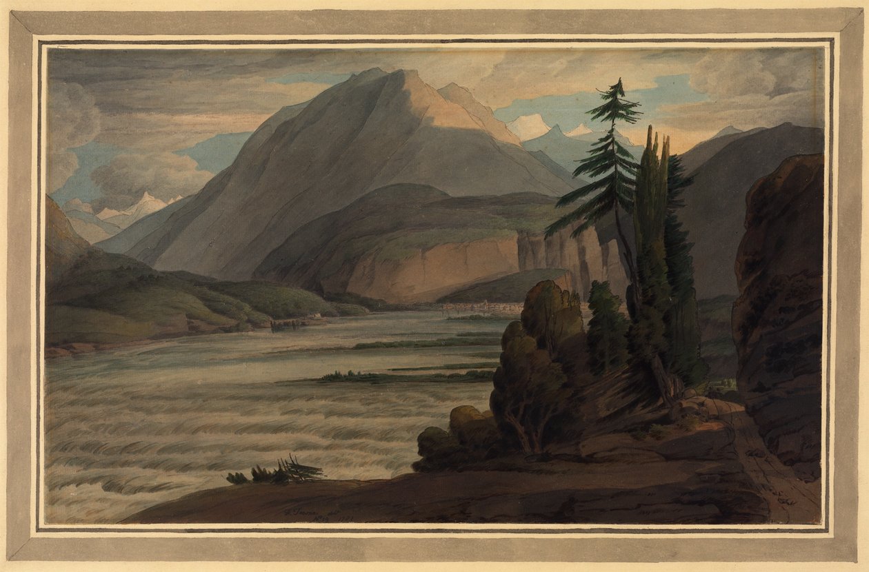 A Grisons völgyében, 1781 (toll és tinta, mosás papíron) alkotó: Francis Towne