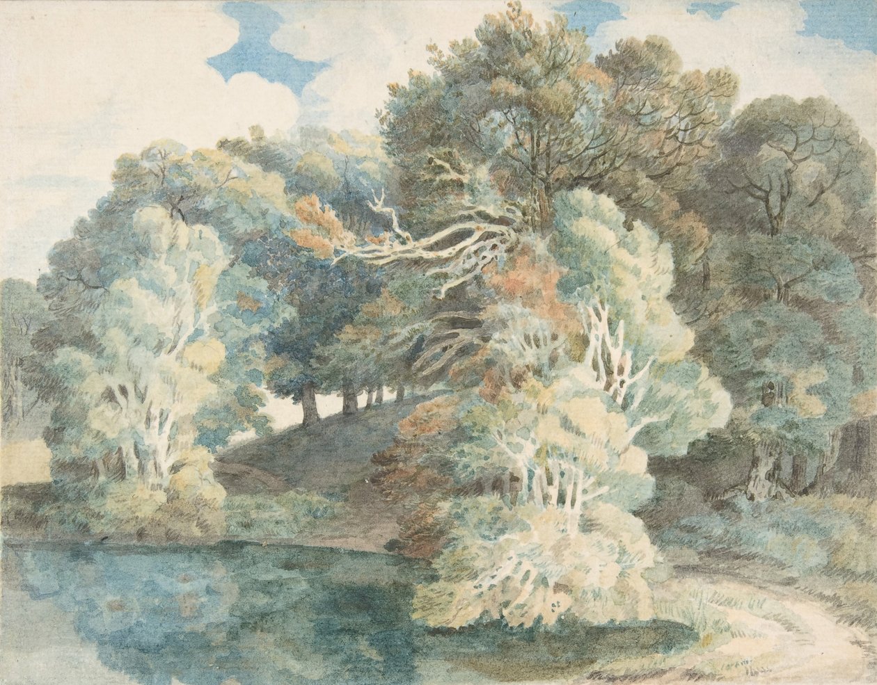 Fák a tó mellett, Peamore Park, Exeter közelében, Devon, 1790-1810. alkotó: Francis Towne