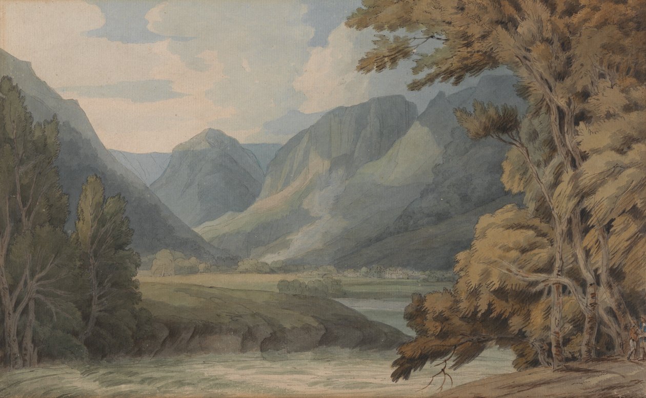 Kilátás Borrowdale-ben az Eagle Cragra és Rosthwaite-re alkotó: Francis Towne