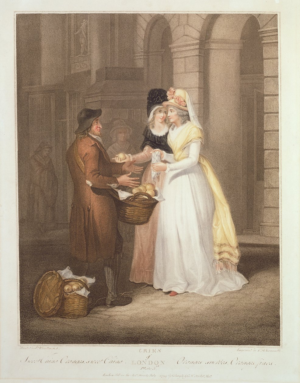 Sweet China Oranges, Sweet China, „The Cries of London” 3. táblája, Luigi Schiavonetti (1765-1810) metszetében, pub. készítette: Colnaghi und Co., 1794 (stipple-metszet) alkotó: Francis Wheatley