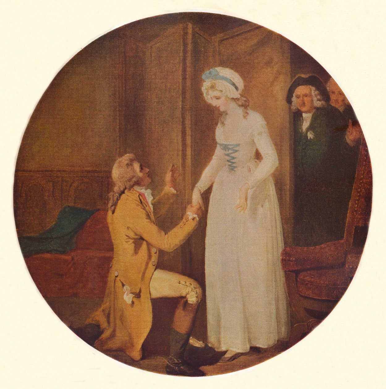Fiatal Marlow és Miss Hardcastle: Jelenet a Lehajol a hódításhoz című filmből, Oliver Goldsmith V. felvonás, Sc. alkotó: Francis Wheatley