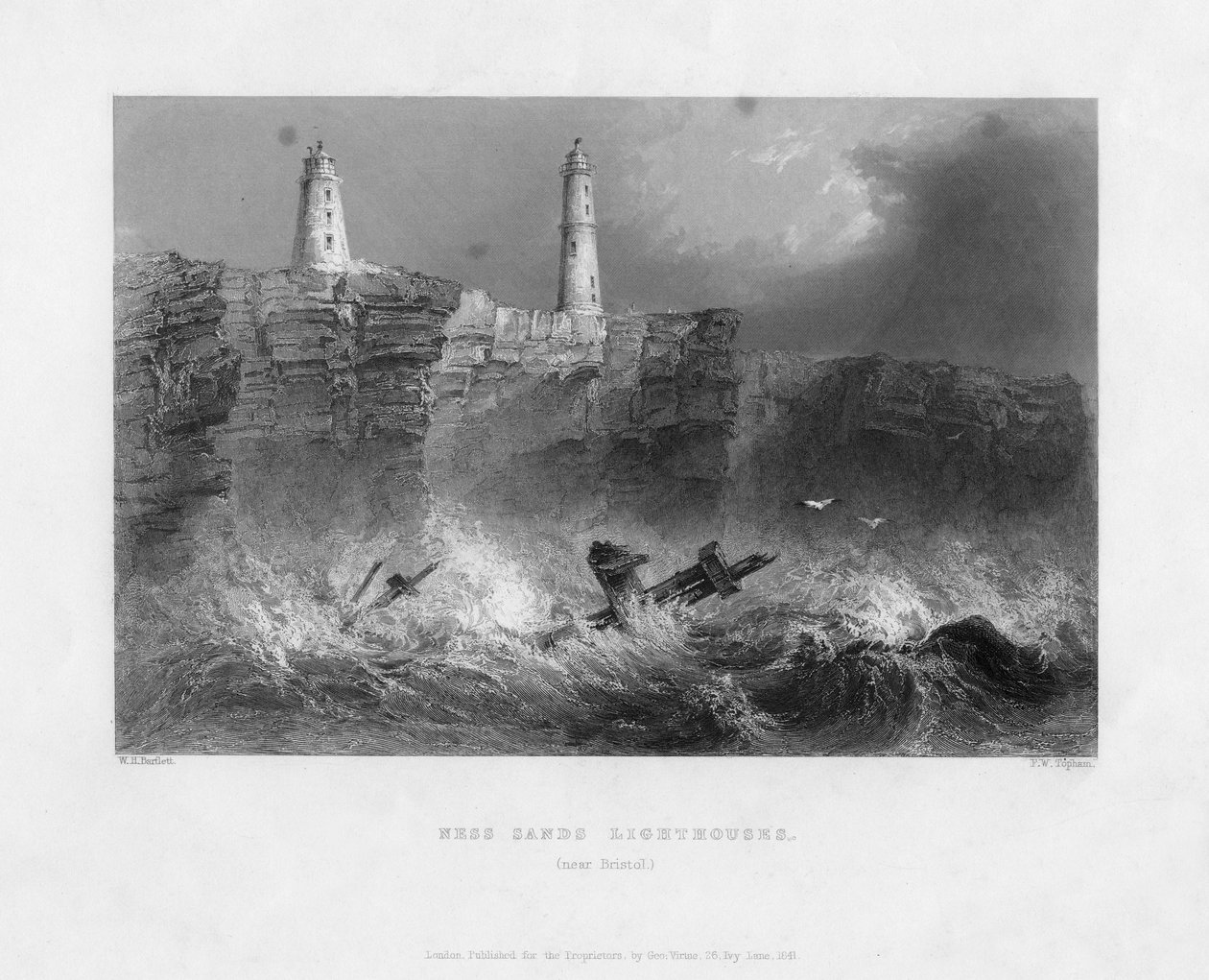 Ness Sands Lighthouses, Bristol közelében, Gloucestershire, 1841 alkotó: Francis William Topham