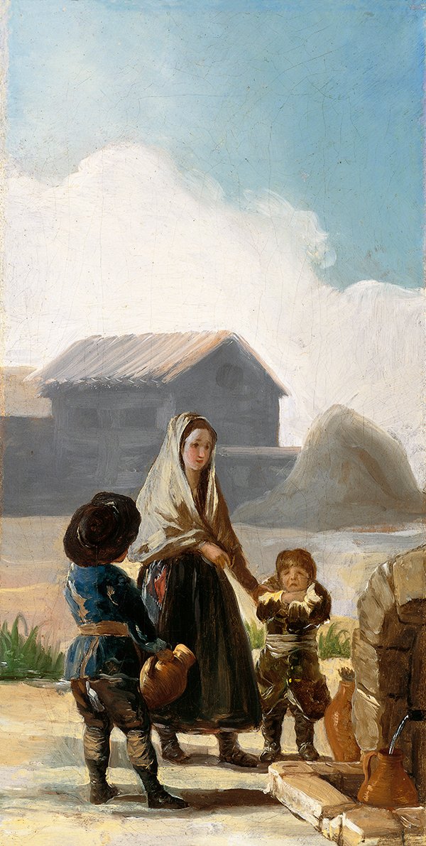 Egy nő és két gyermek a szökőkút mellett alkotó: Francisco de Goya