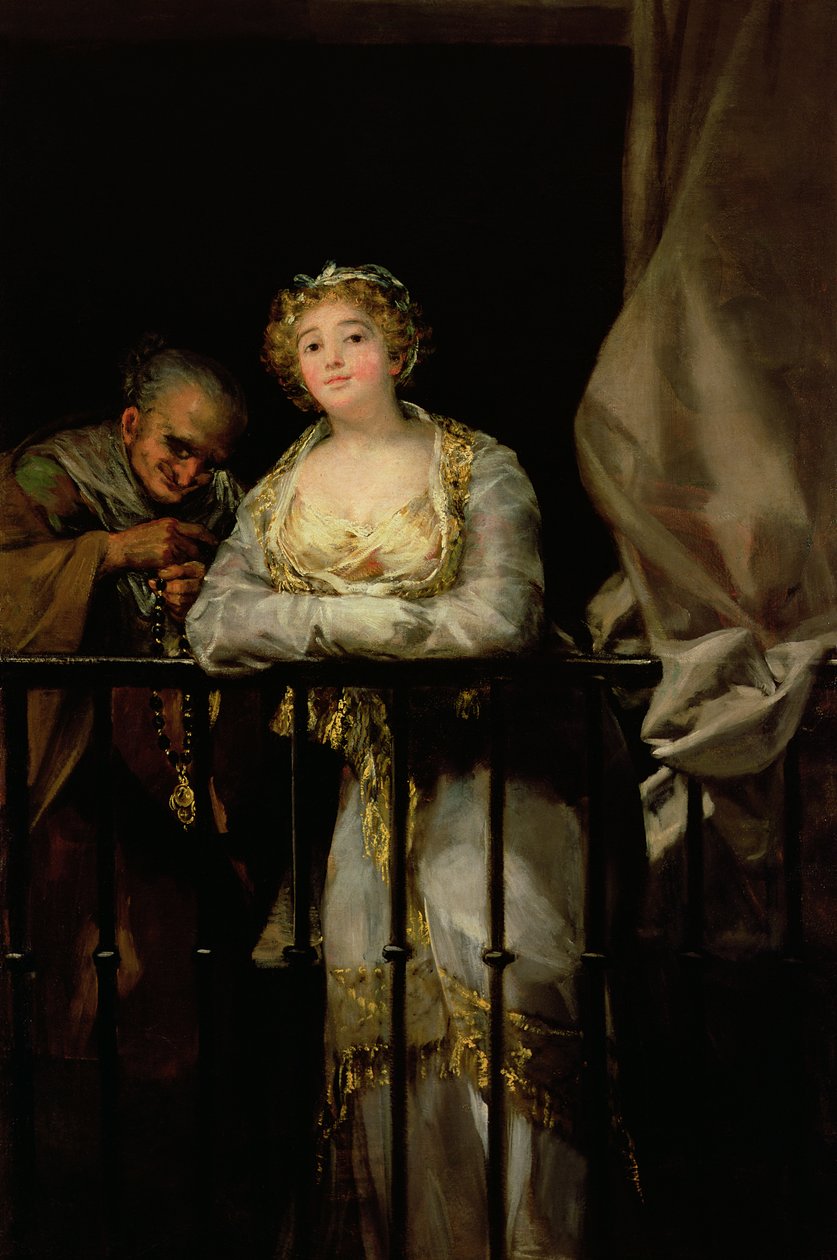 Maja és Celestina az erkélyen, 1805-12 alkotó: Francisco de Goya