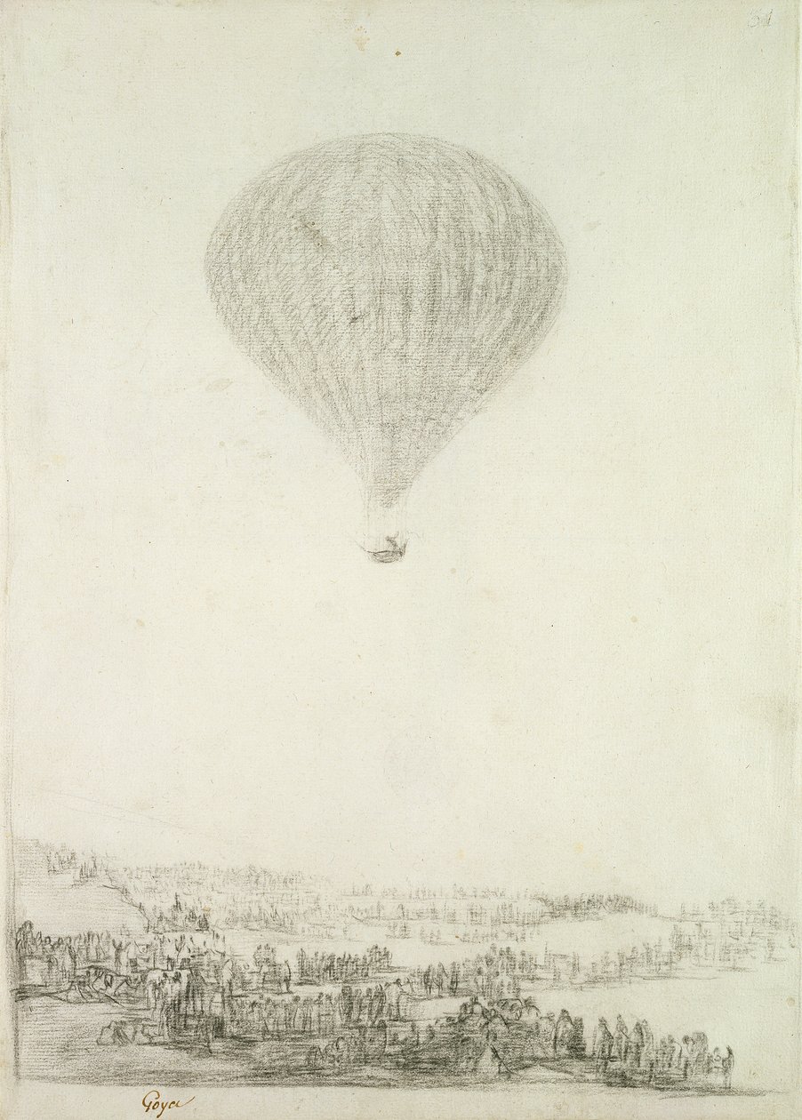 A Montgolfier testvérek, 1800-2008 körül (fekete kréta papíron) alkotó: Francisco de Goya