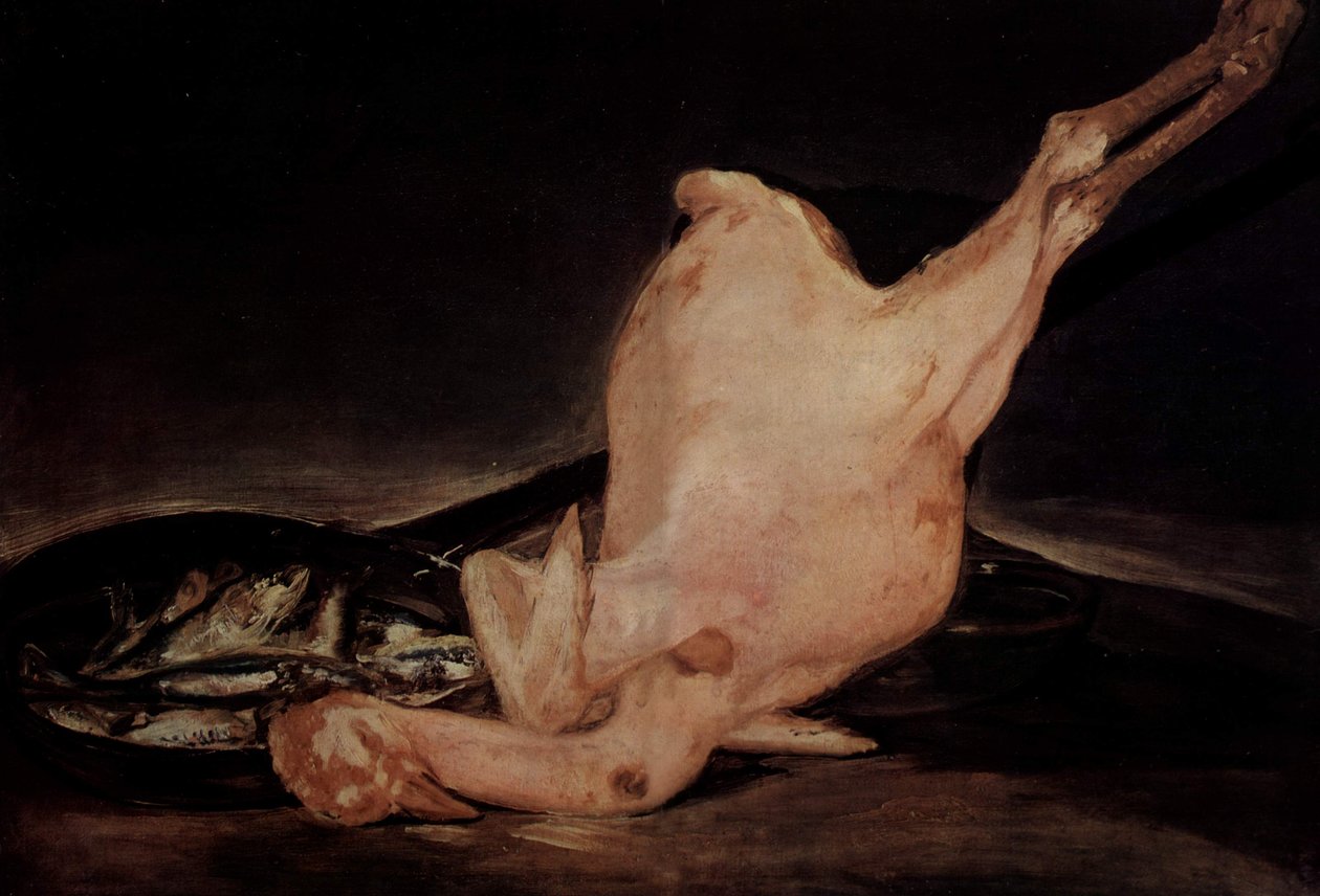 Csendélet, pengetett pulyka és serpenyő halakkal alkotó: Francisco de Goya