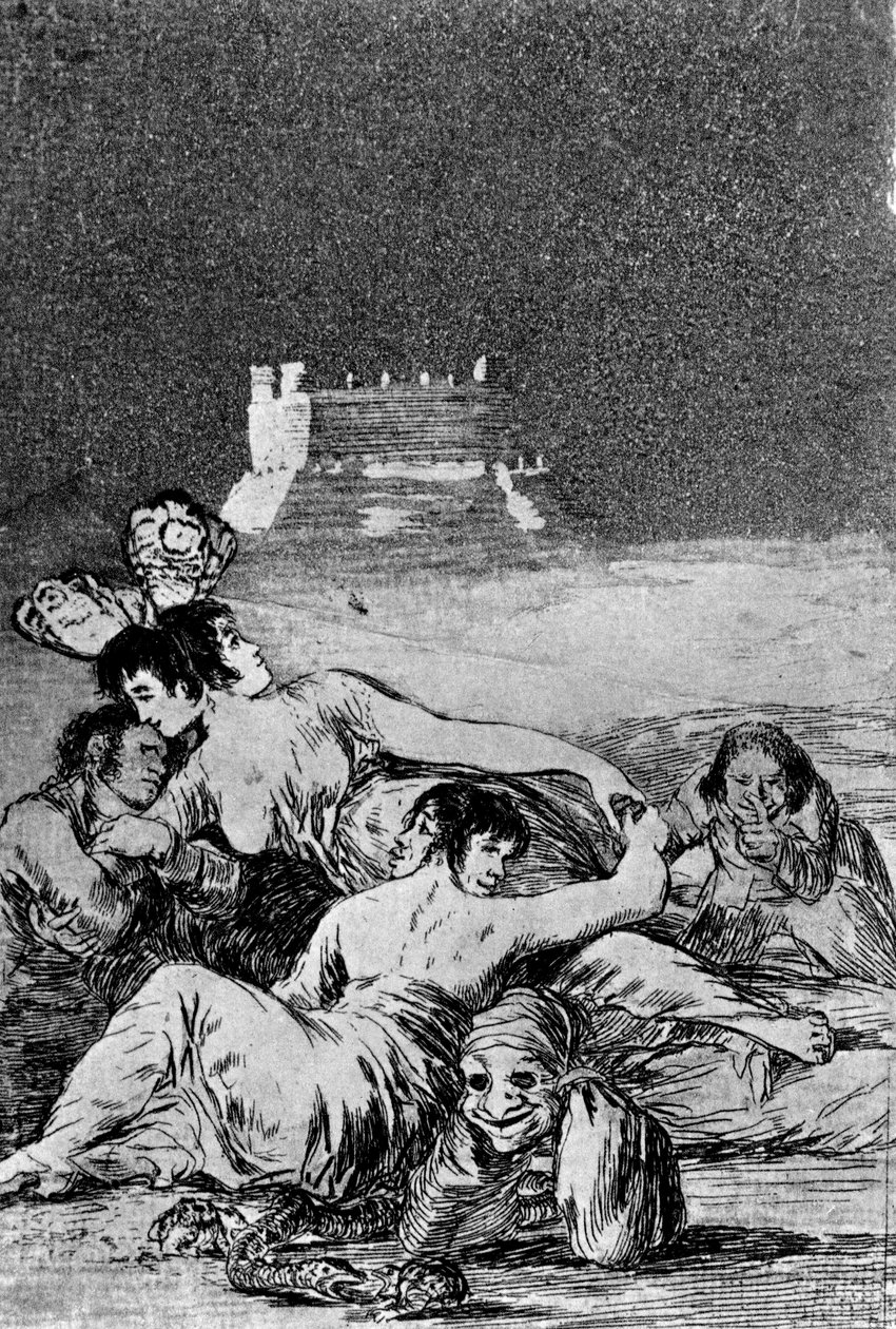 Álom a hazugságról és az öntörvényűségről (maratás és akvatinta) alkotó: Francisco de Goya