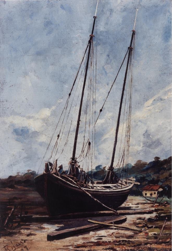 Tengerkép hajóval alkotó: Francisco Joaquim Gomes Ribeiro