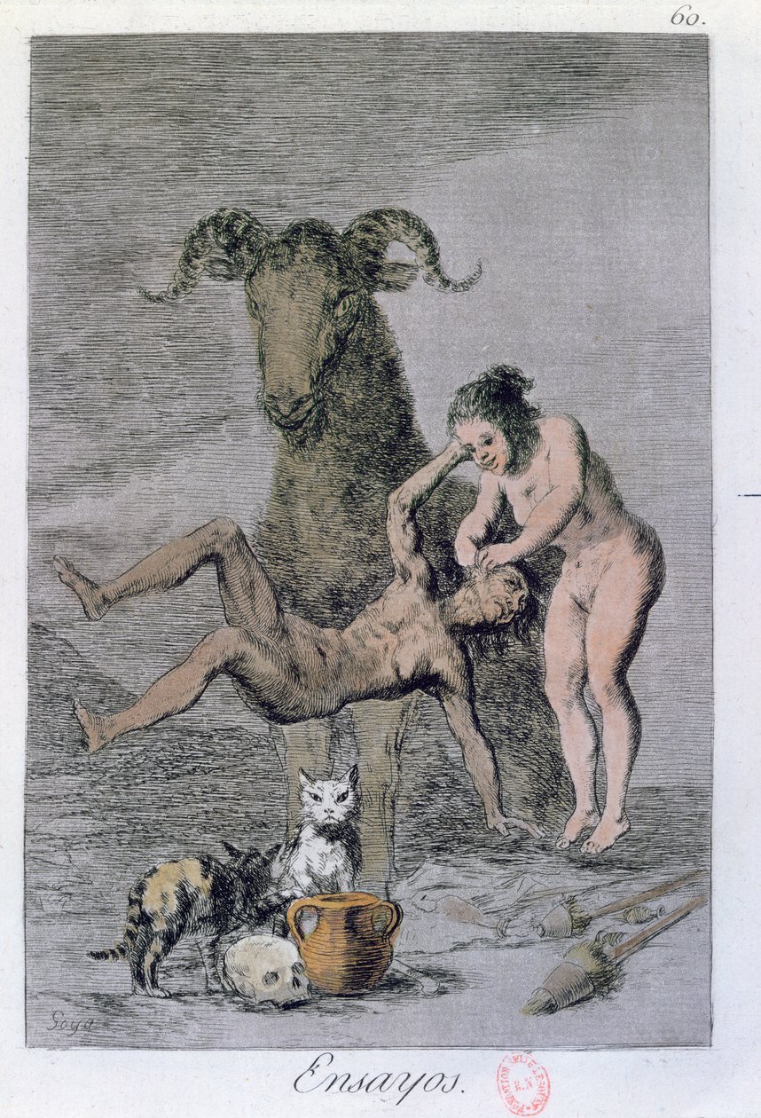 Ensayos (Trials), „Los Caprichos” 60. táblája, 18. század vége (színes metszet) alkotó: Francisco de Goya