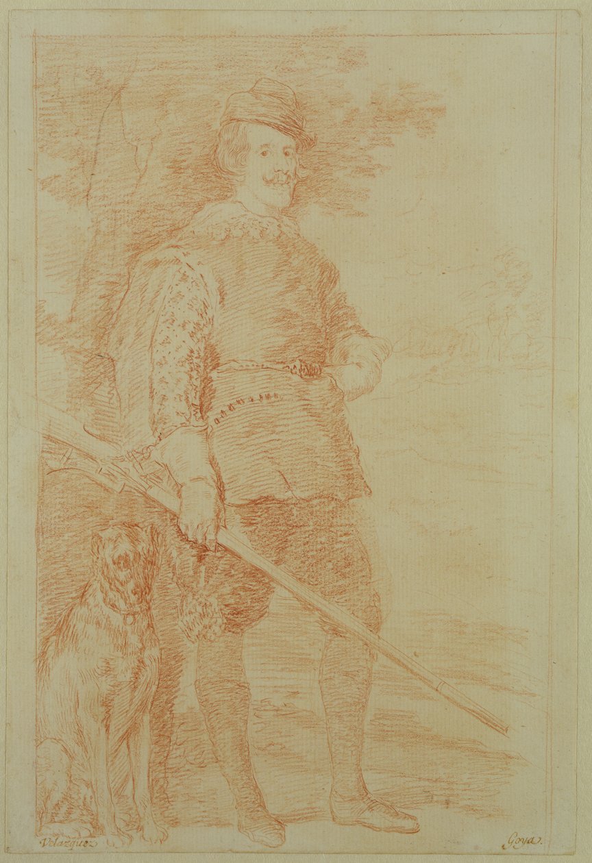 IV. Fülöp spanyol király vadászruhában (1605-65) (vörös kréta, papír) alkotó: Francisco de Goya