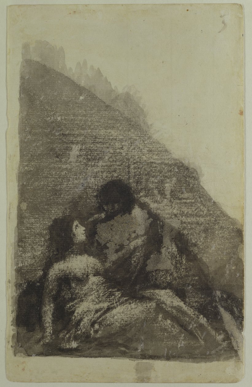 Sötétben együtt fekvő szerelmesek (fekete tinta és mosás papíron) alkotó: Francisco de Goya
