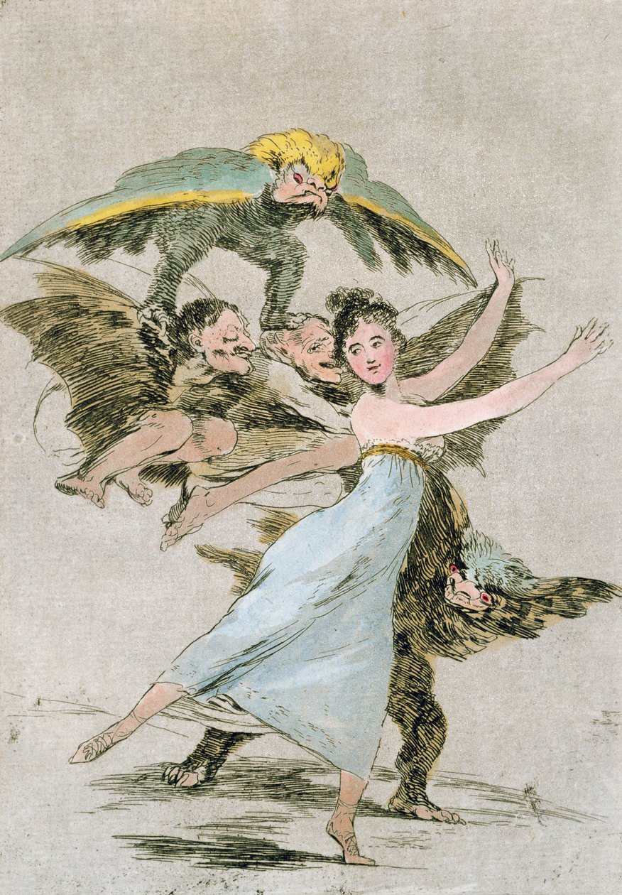 No te escaparas (Nem menekülsz), „Los Caprichos” 72. táblája, 18. század vége (színes metszet) alkotó: Francisco de Goya