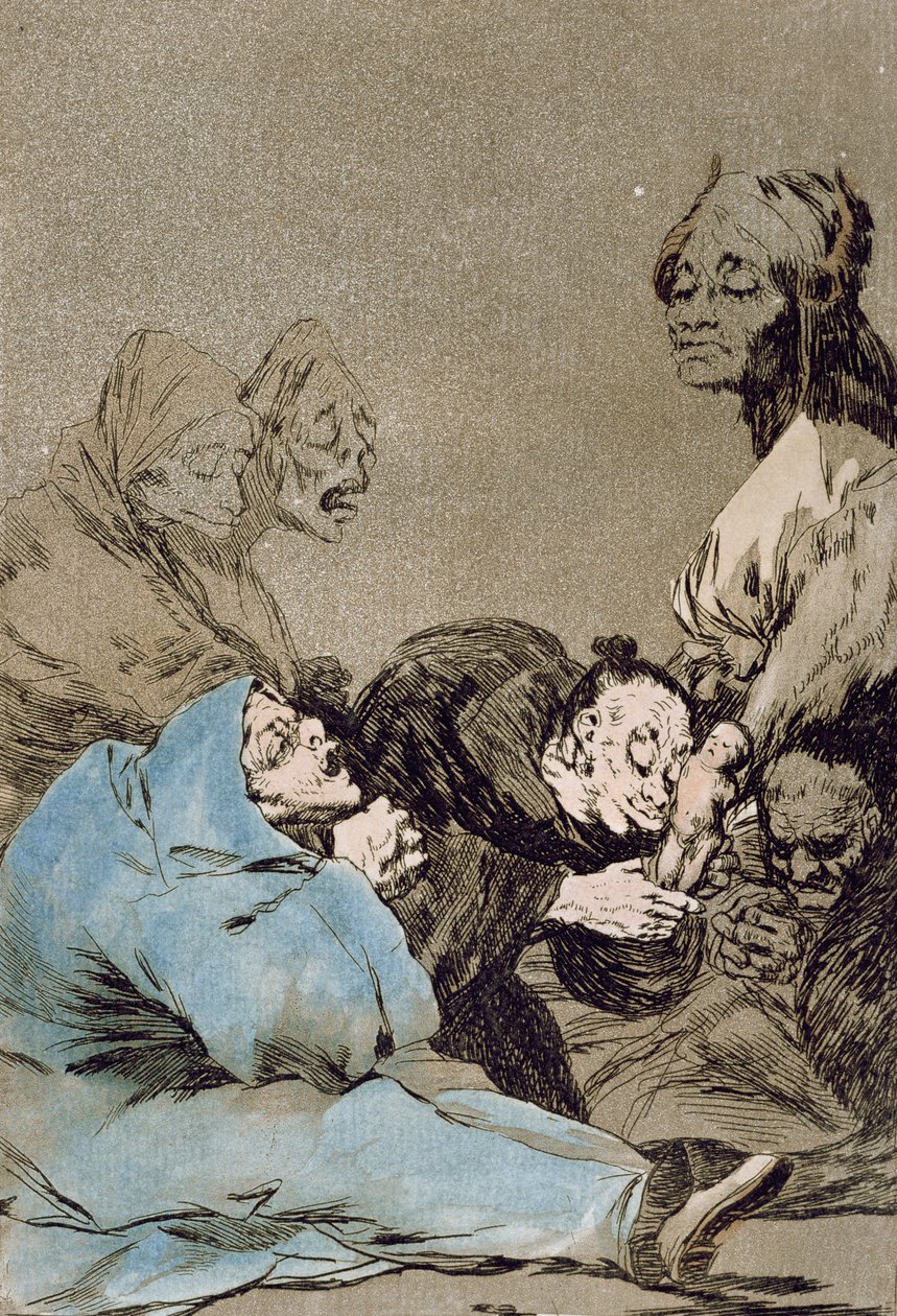 Obsequio a el maestro (Ajándék a mesternek), a "Los Caprichos" 47. táblája, eredeti kiadás, 18. század vége (színes metszet). alkotó: Francisco de Goya