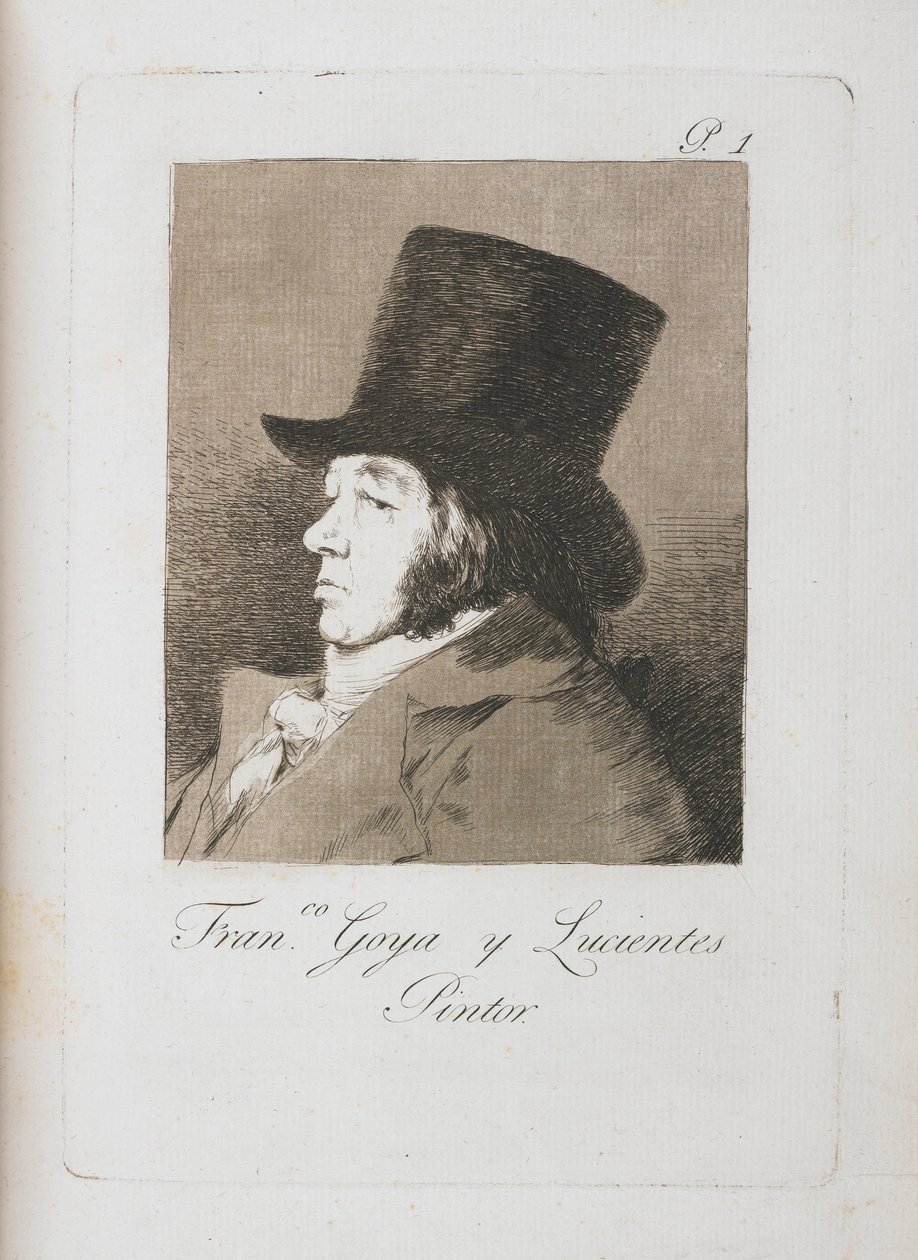PPortré Goyáról, a Los Caprichos (1793-98) I. táblájának másolata (toll és barna tinta pauszpapíron) alkotó: Francisco de Goya