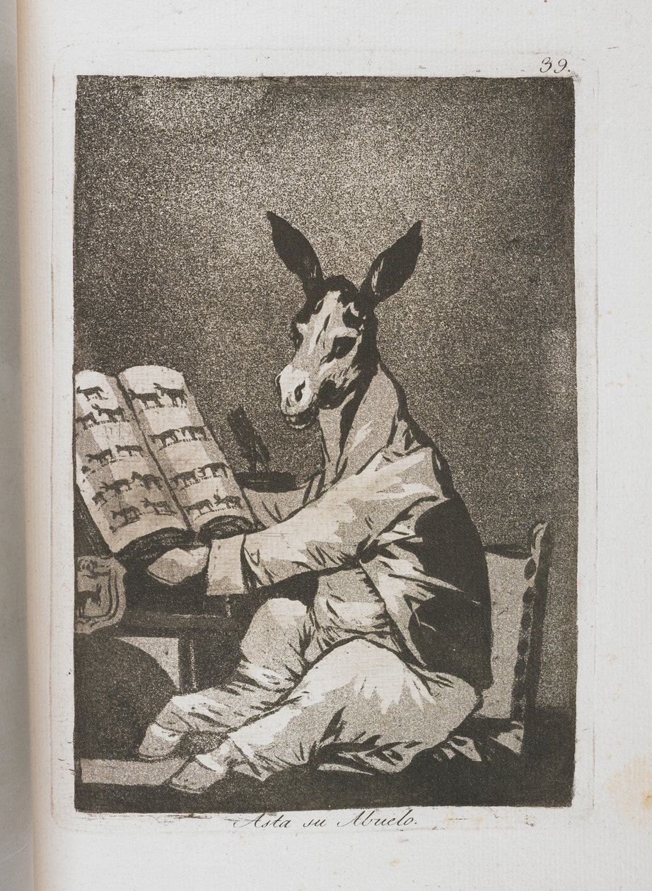 Los Caprichos-i tányér [Még a nagyapjáig], 1797-1798 alkotó: Francisco de Goya