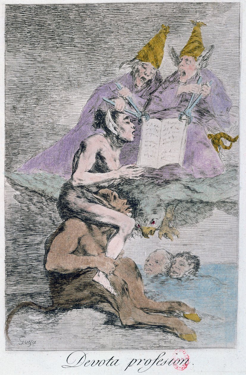 The Devout Profession, „Los caprichos” 70. táblája, 18. század vége (színes rézkarc) (lásd még: 81689) alkotó: Francisco de Goya