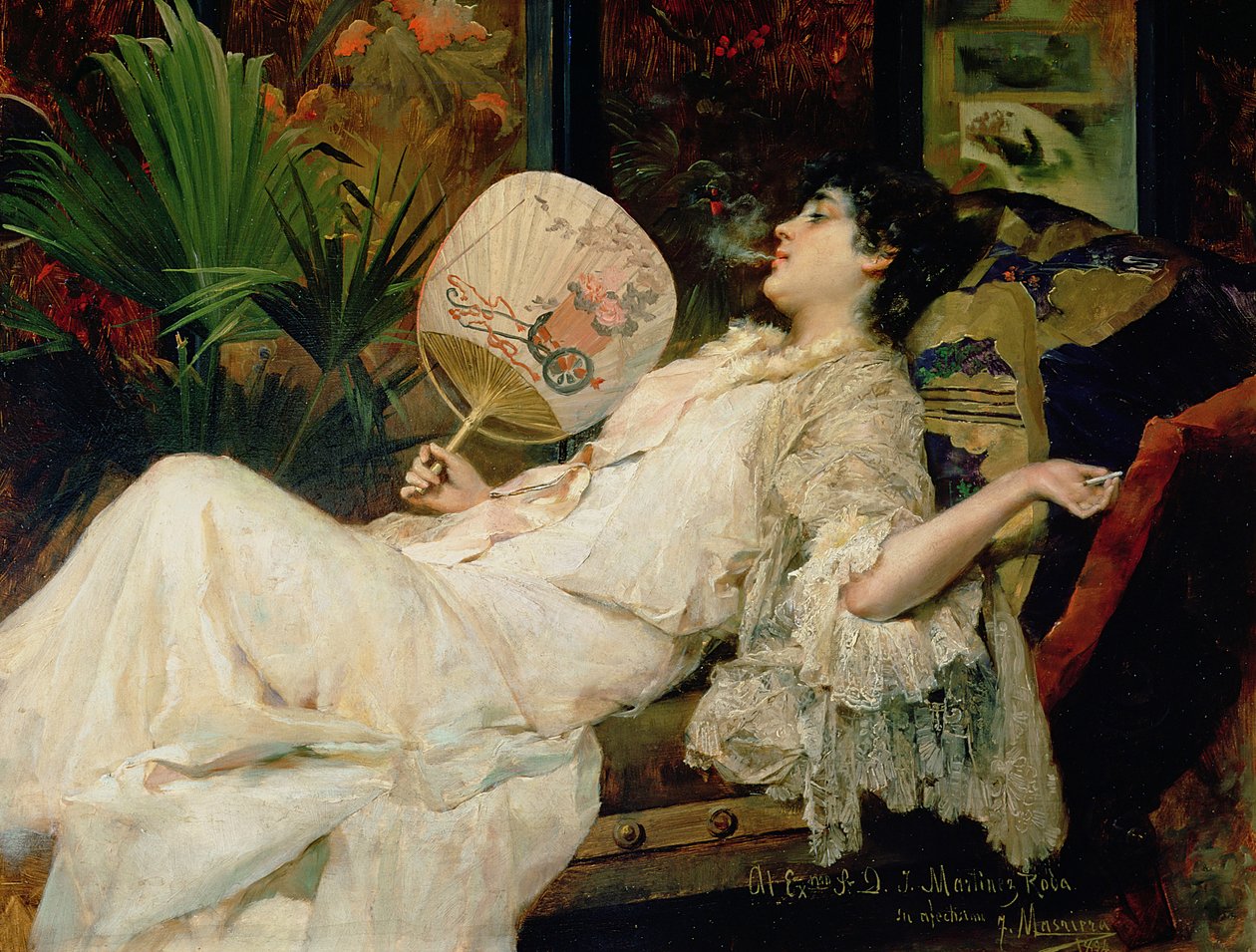 Dohányzó fiatal nő, 1894 alkotó: Francisco Masriera y Manovens