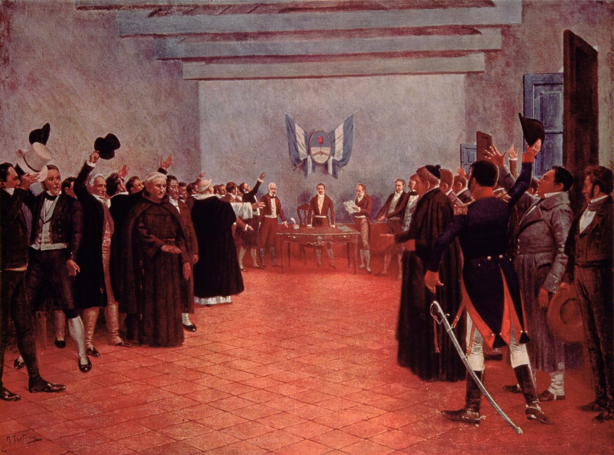Tucuman Kongresszusa, Argentína függetlenségi nyilatkozata Spanyolországtól 1816-ban (színes litó) alkotó: Francisco (after) Fortuny