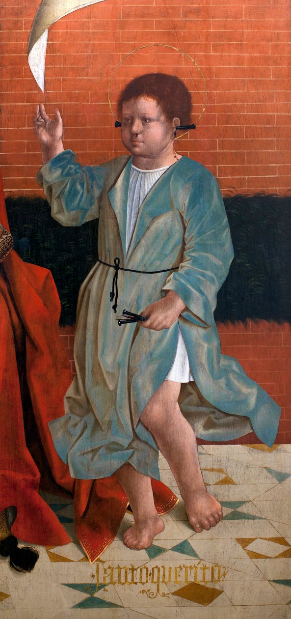 Szent Cir - részlet a Kegyelmes Szűzanya, Szent Júlia és Szent Cyr festménye, Francisco Henriques (flamand festő, aktív 1506 és 1518 között), olaj, fa, 1508-1512 körül, Szent Francois de Evora oldalkápolnájából (St. Cyr, részlet, Francisco alkotó: Francisco (attr.to) Henriques
