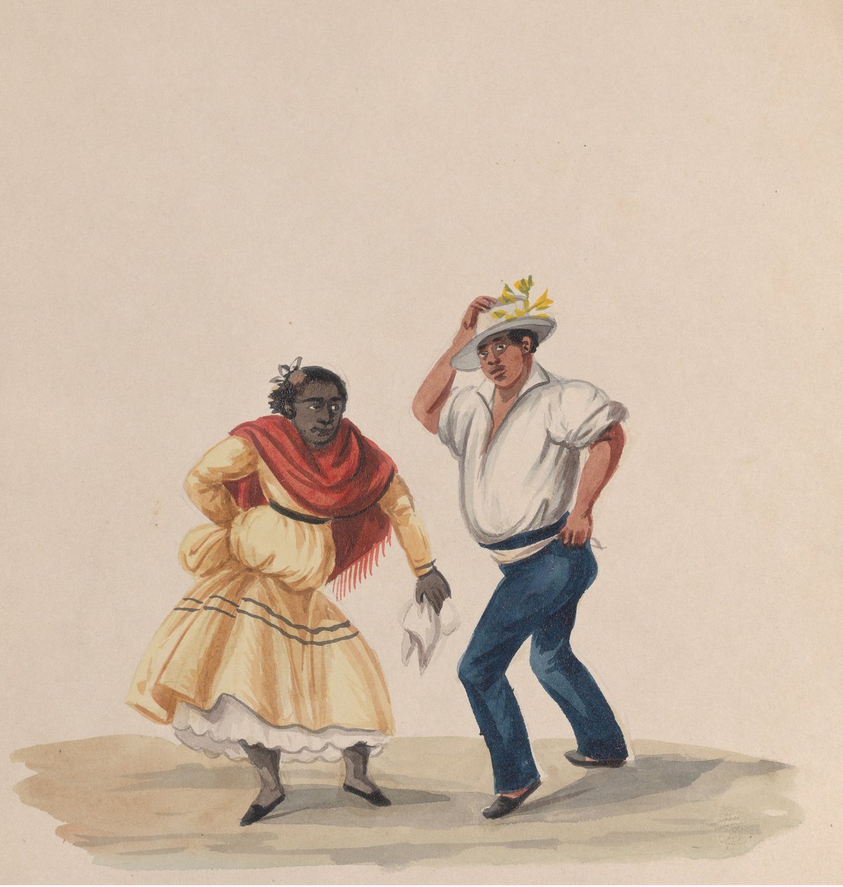 Egy férfi és egy nő táncol, egy perui viseletet ábrázoló rajzcsoportból, 1848. alkotó: Francisco